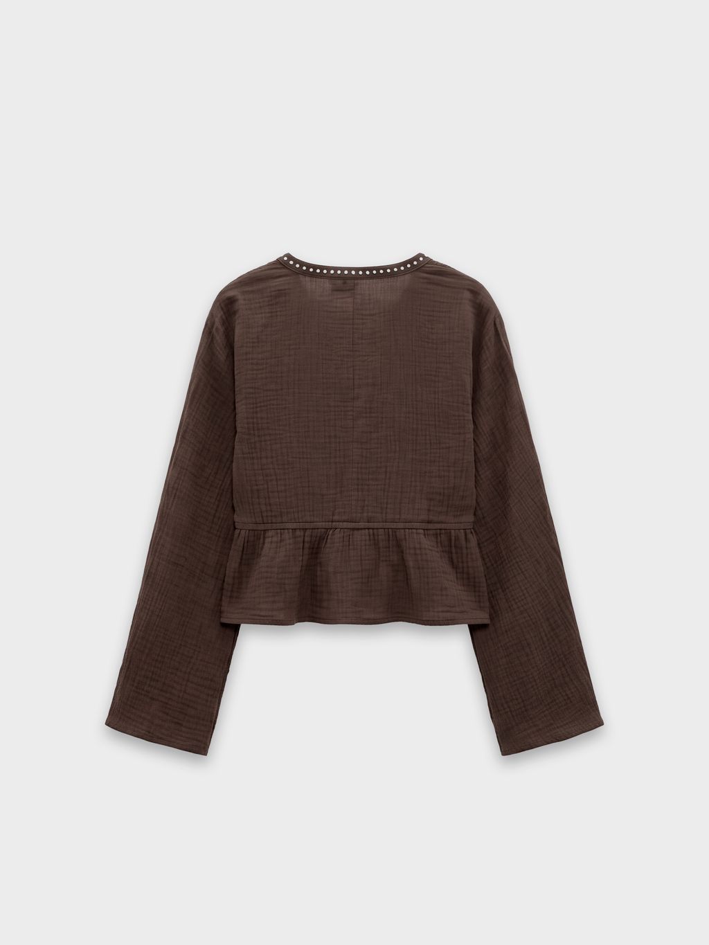 CROPPED TEXTURED TIE-FRONT BLOUSE