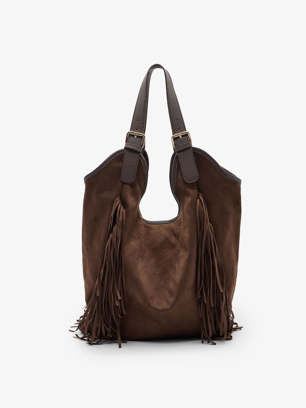 SLOUCHY SUEDE-EFFECT TOTE WITH FRINGES