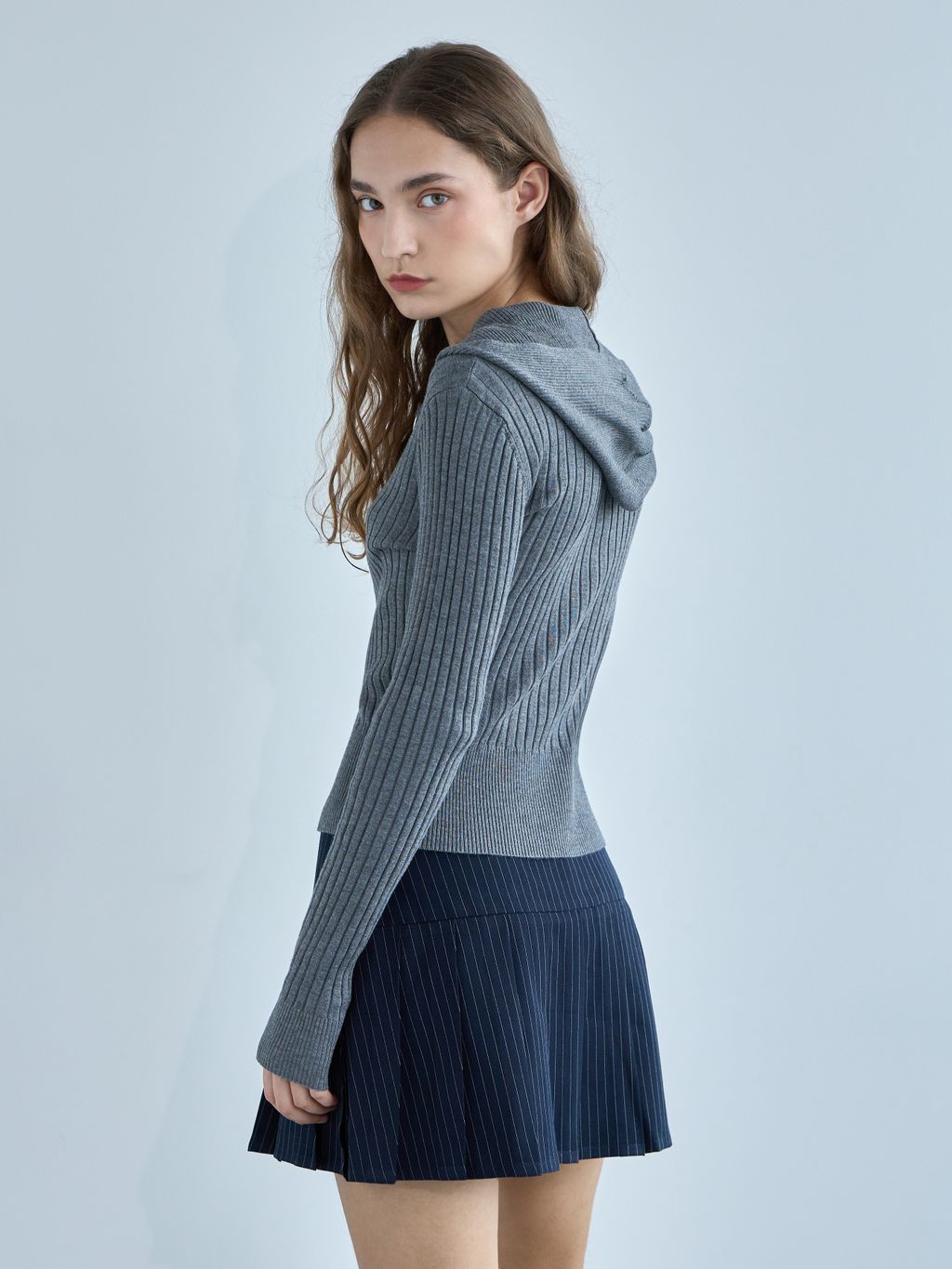 KNIT CARDIGAN WITH HOODIE & ZIPPER