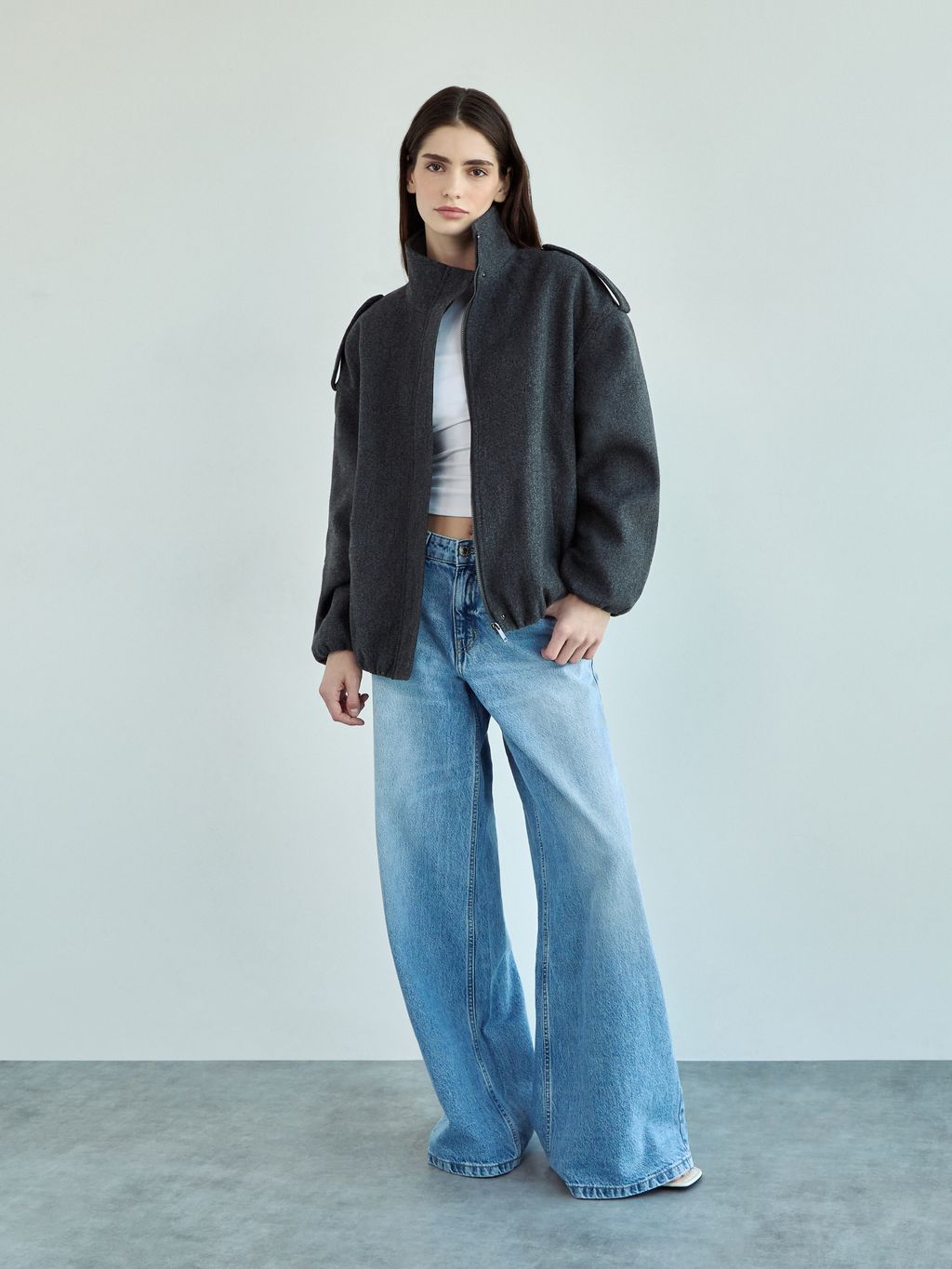 SOFT FELTED BOMBER-JACKET WITH STAND COLLAR