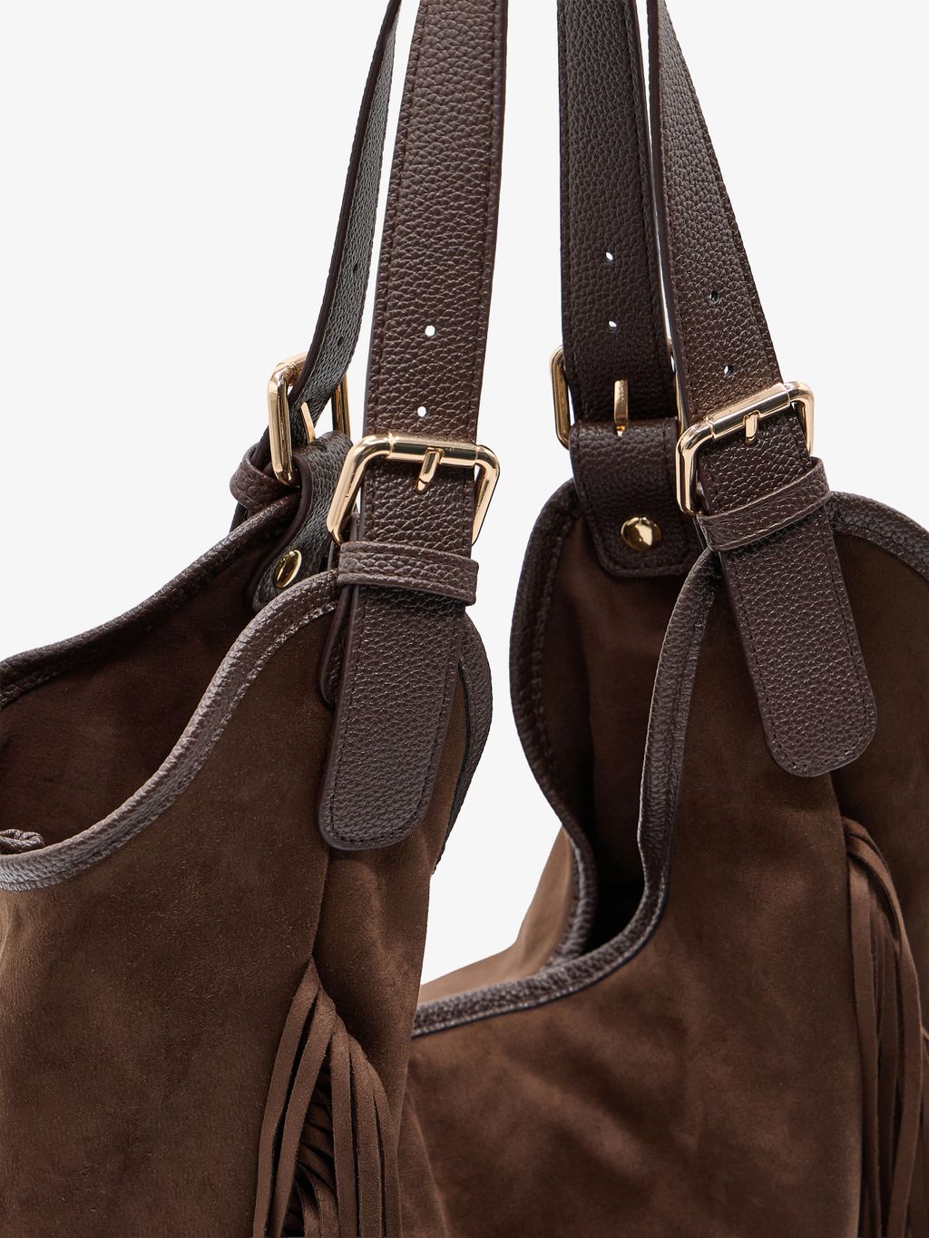 SLOUCHY SUEDE-EFFECT TOTE WITH FRINGES