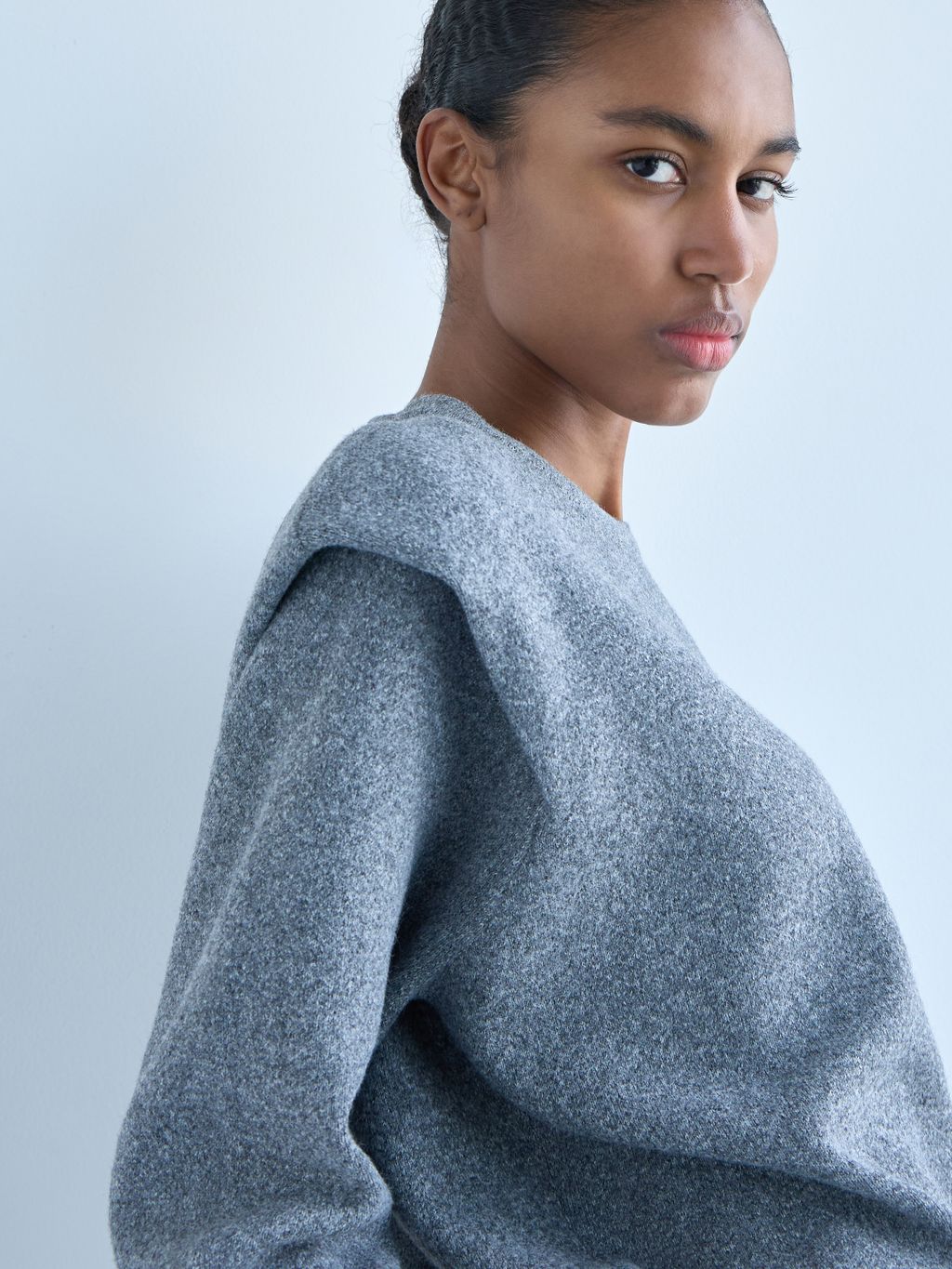 PADDED SHOULDER KNIT SWEATER