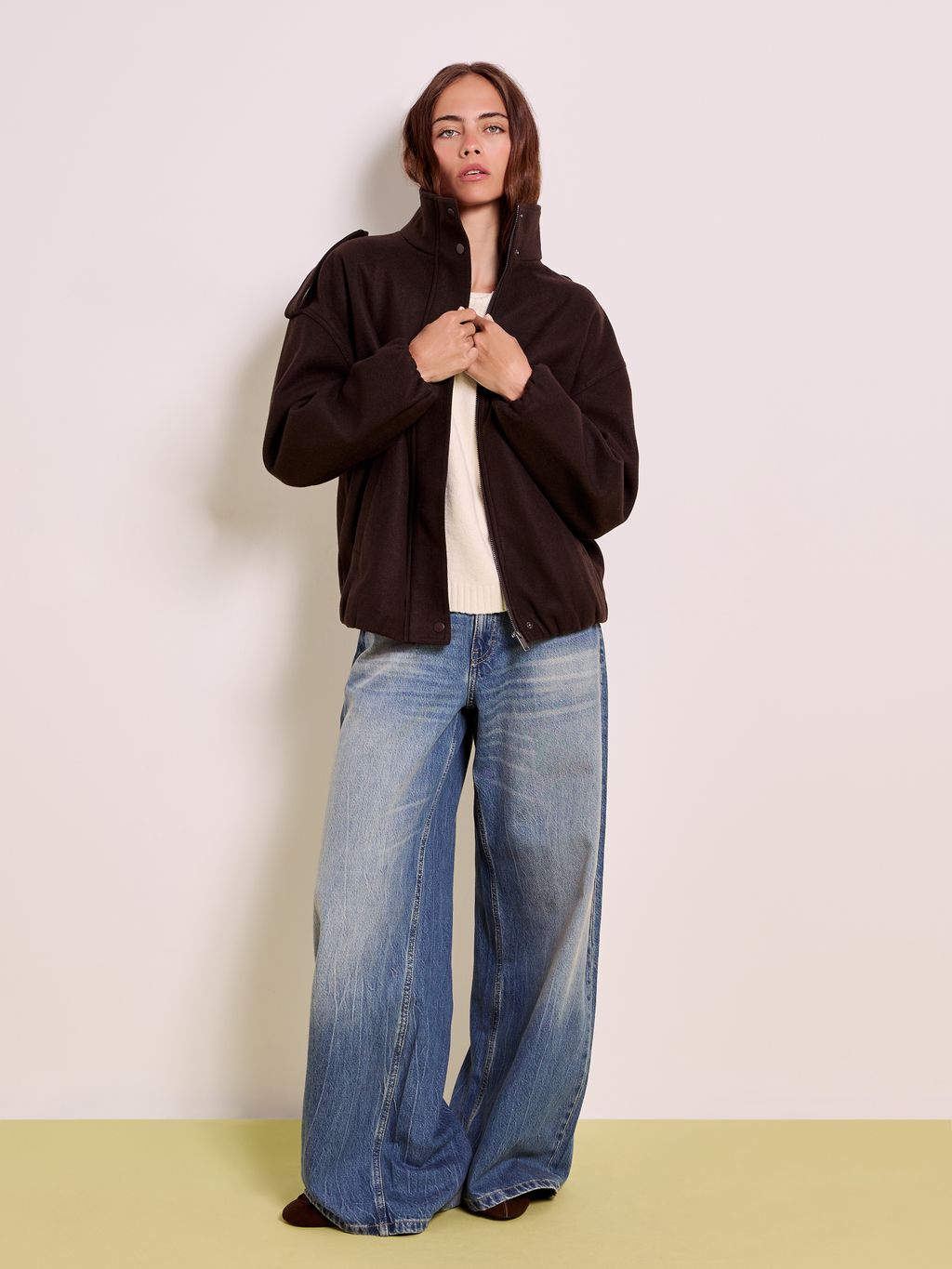 SOFT FELTED BOMBER-JACKET WITH STAND COLLAR