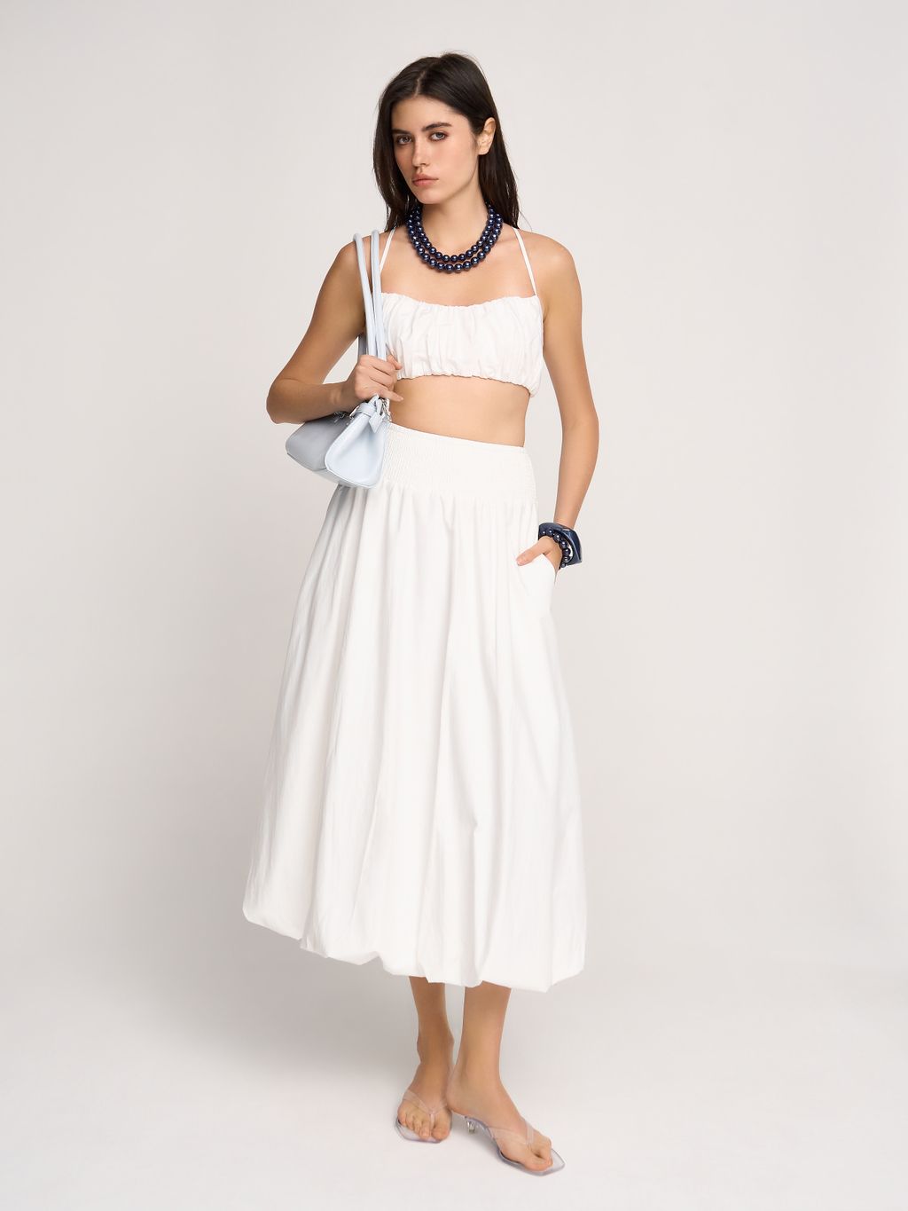 BALLOON POPLIN SKIRT WITH ELASTIC WAISTBAND