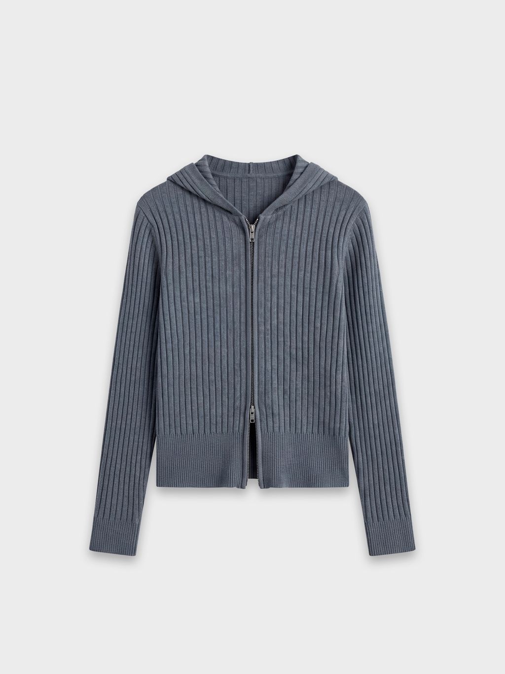 KNIT CARDIGAN WITH HOODIE & ZIPPER